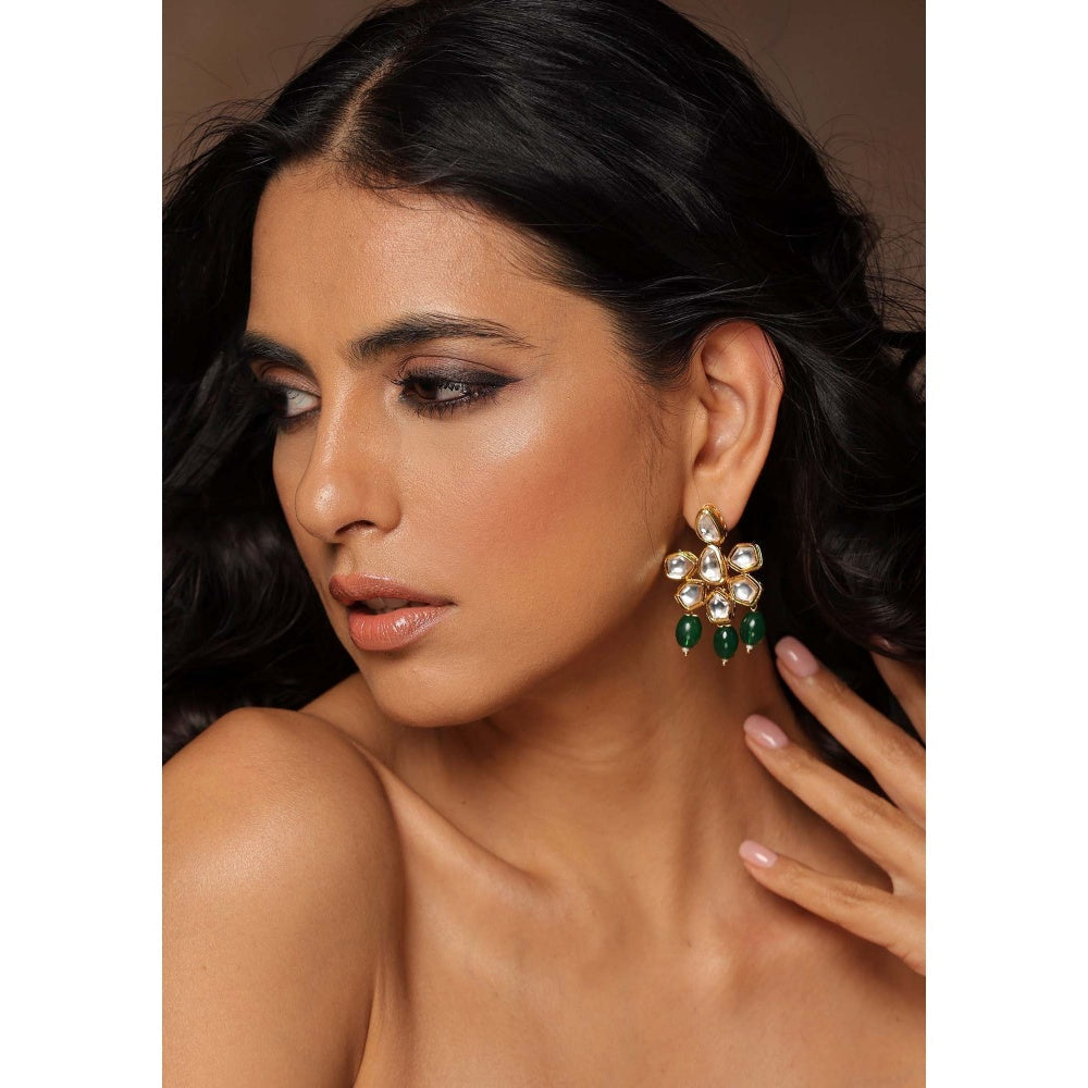 SWABHIMANN Firoz Green Kundan Dangler Earrings