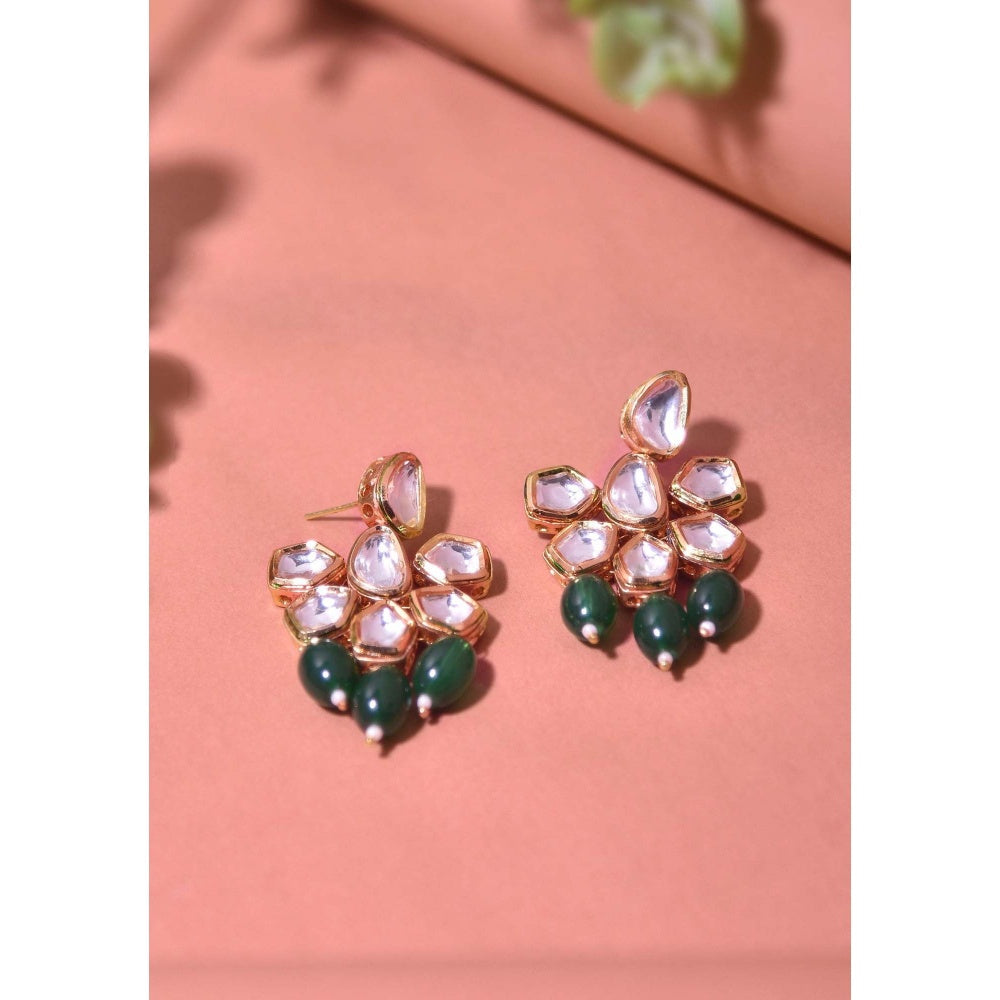 SWABHIMANN Firoz Green Kundan Dangler Earrings