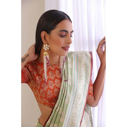 SWABHIMANN Gaurvi Red Kundan and Pearl Long Jhumka Earrings