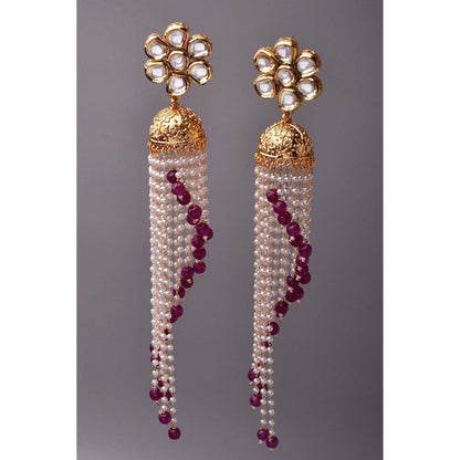 SWABHIMANN Gaurvi Red Kundan and Pearl Long Jhumka Earrings