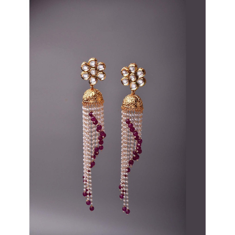 SWABHIMANN Gaurvi Red Kundan and Pearl Long Jhumka Earrings