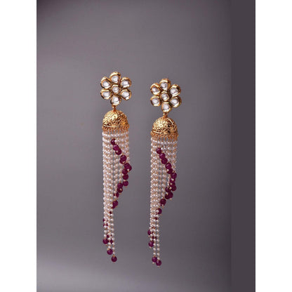 SWABHIMANN Gaurvi Red Kundan and Pearl Long Jhumka Earrings