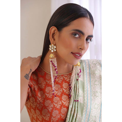 SWABHIMANN Gaurvi Red Kundan and Pearl Long Jhumka Earrings