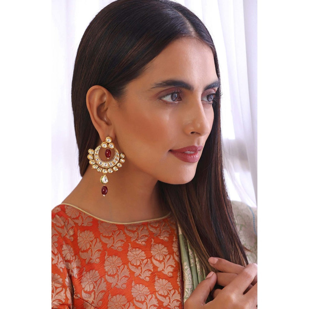 SWABHIMANN Akansha Red Kundan Chandbali Earrings