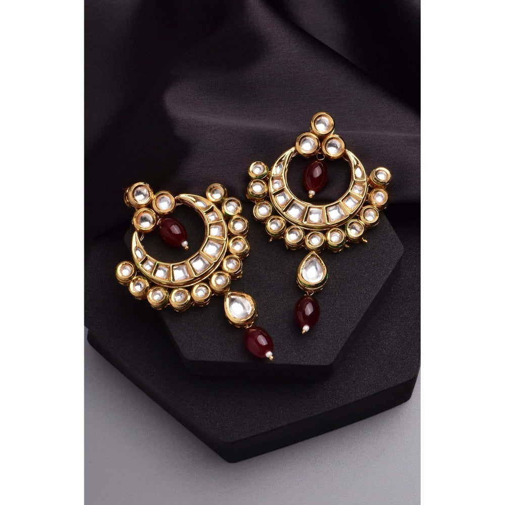 SWABHIMANN Akansha Red Kundan Chandbali Earrings