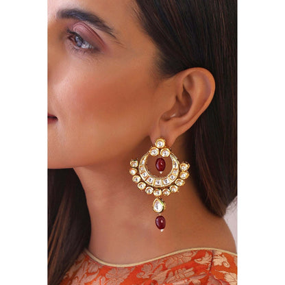 SWABHIMANN Akansha Red Kundan Chandbali Earrings