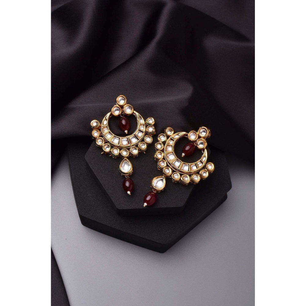 SWABHIMANN Akansha Red Kundan Chandbali Earrings