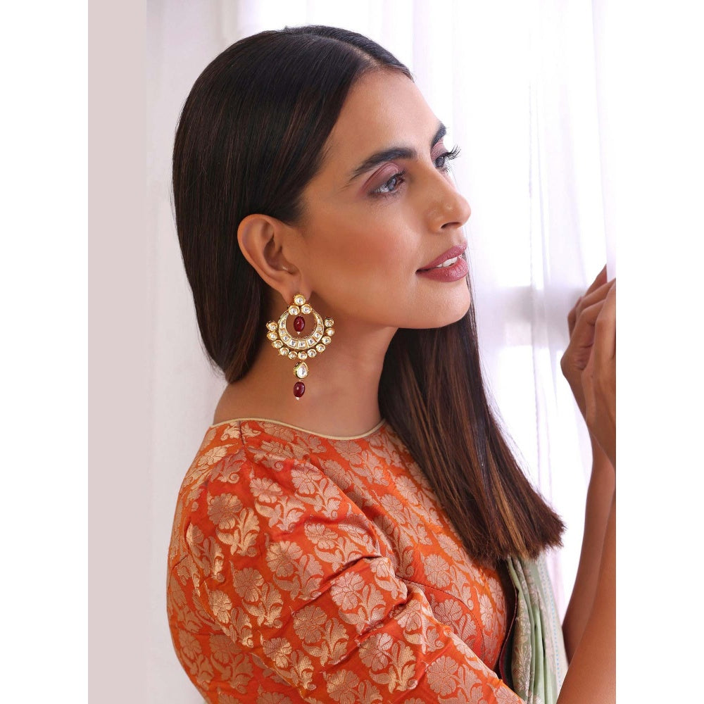 SWABHIMANN Akansha Red Kundan Chandbali Earrings