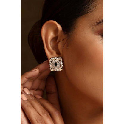 SWABHIMANN Ama Green Polki Stud Earrings