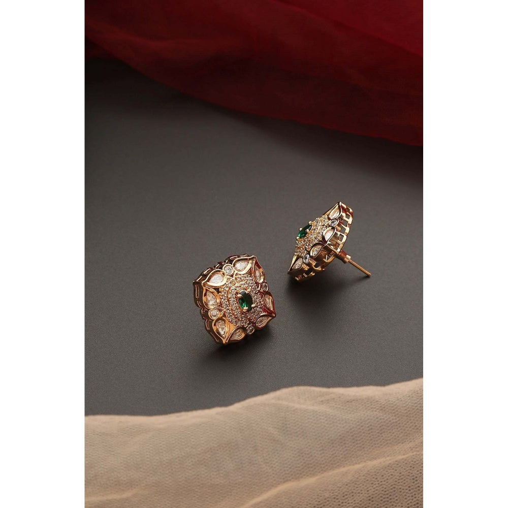 SWABHIMANN Ama Green Polki Stud Earrings
