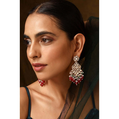 SWABHIMANN Kritika Kamra In Mihika Red Polki Dangler Earrings