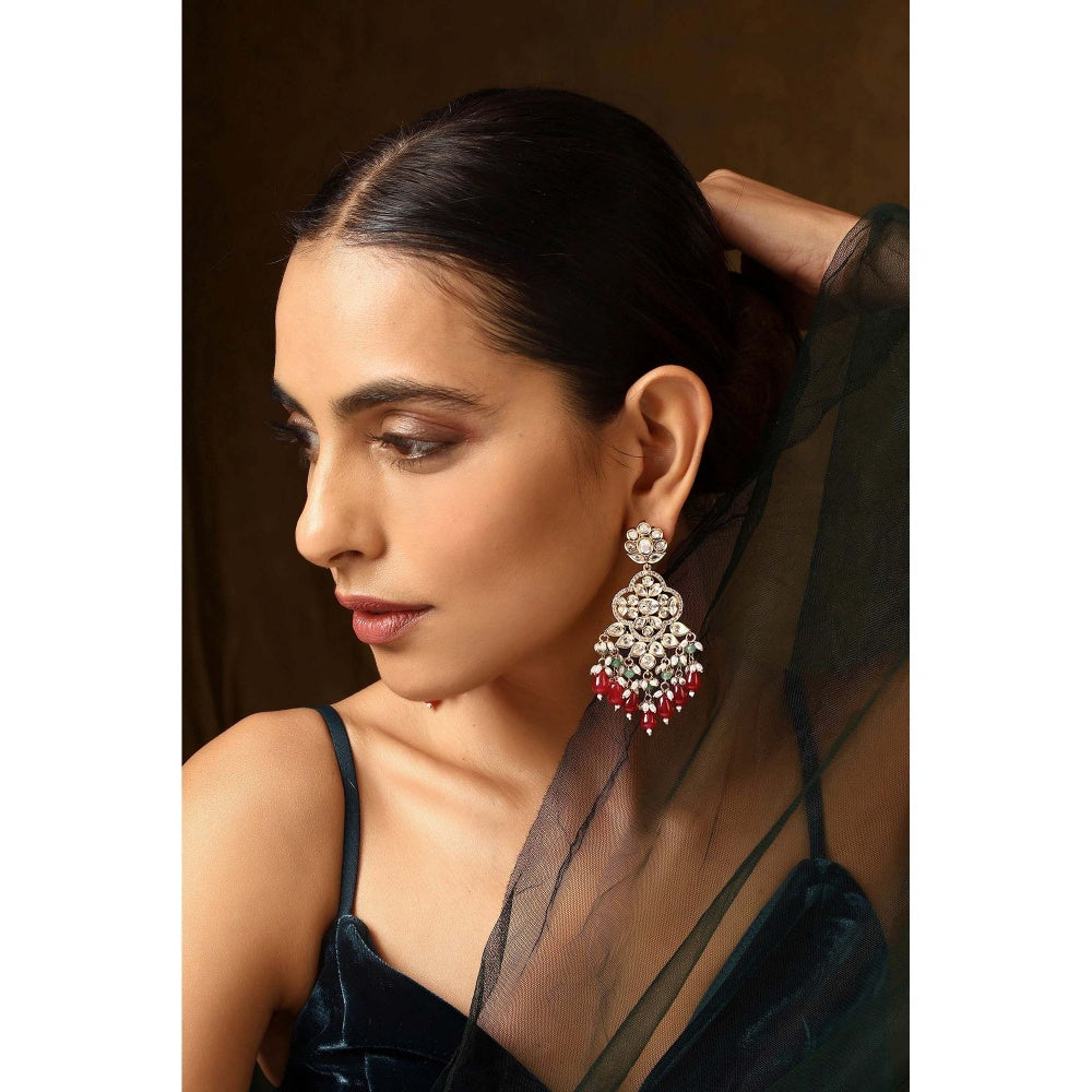 SWABHIMANN Kritika Kamra In Mihika Red Polki Dangler Earrings