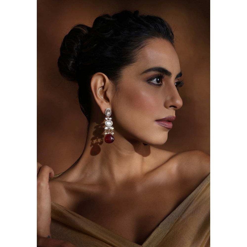 SWABHIMANN Aarna Red Polki Dangler Earrings