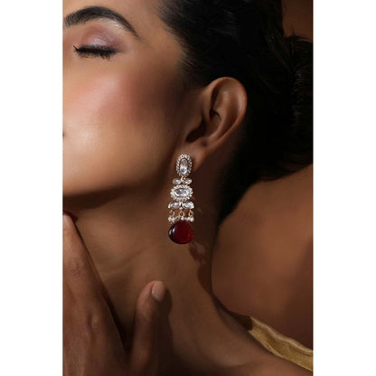 SWABHIMANN Aarna Red Polki Dangler Earrings