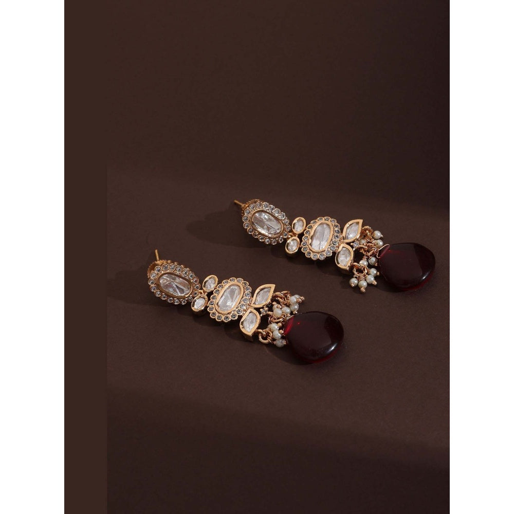 SWABHIMANN Aarna Red Polki Dangler Earrings