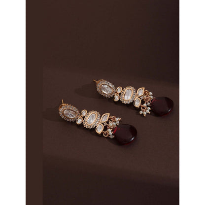 SWABHIMANN Aarna Red Polki Dangler Earrings