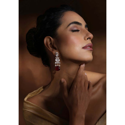 SWABHIMANN Aarna Red Polki Dangler Earrings