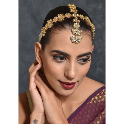 SWABHIMANN Sukti White Gold Plated Kundan Matha Patti