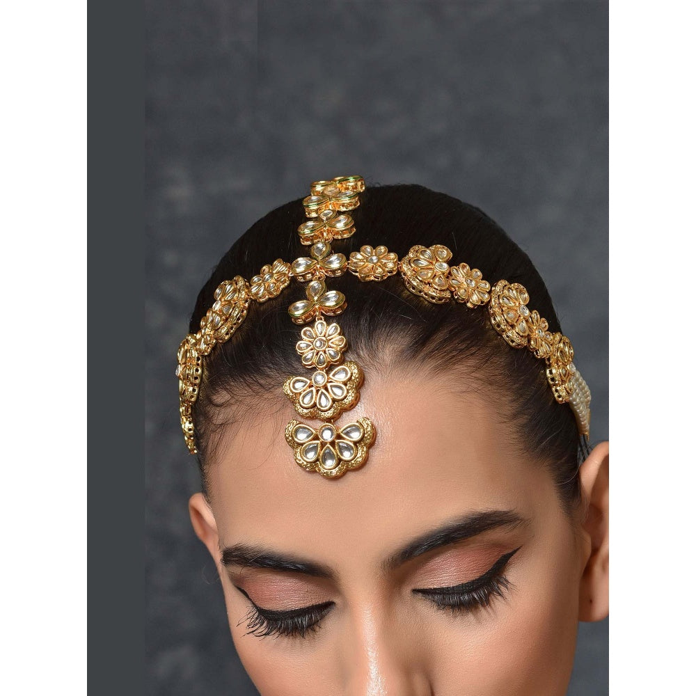 SWABHIMANN Sukti White Gold Plated Kundan Matha Patti