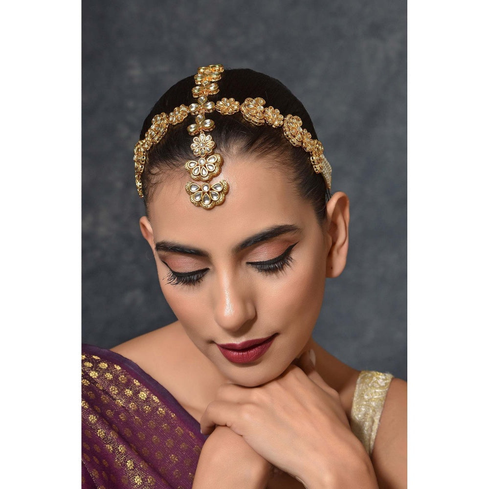 SWABHIMANN Sukti White Gold Plated Kundan Matha Patti