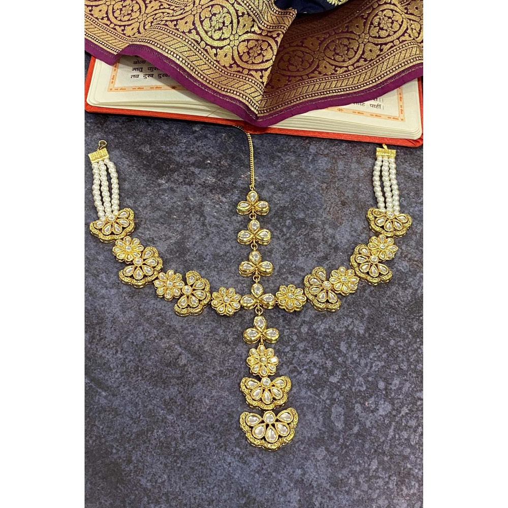 SWABHIMANN Sukti White Gold Plated Kundan Matha Patti