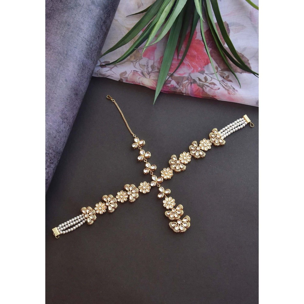 SWABHIMANN Sukti White Gold Plated Kundan Matha Patti