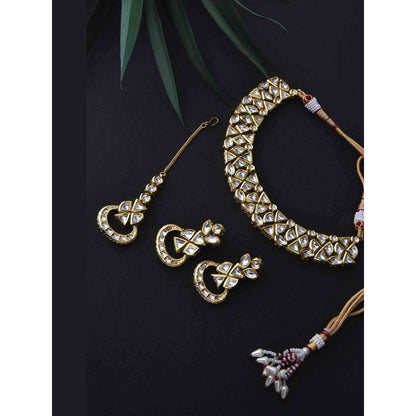 SWABHIMANN Chandara Gold Plated Kundan Short Necklace with Earrings Set