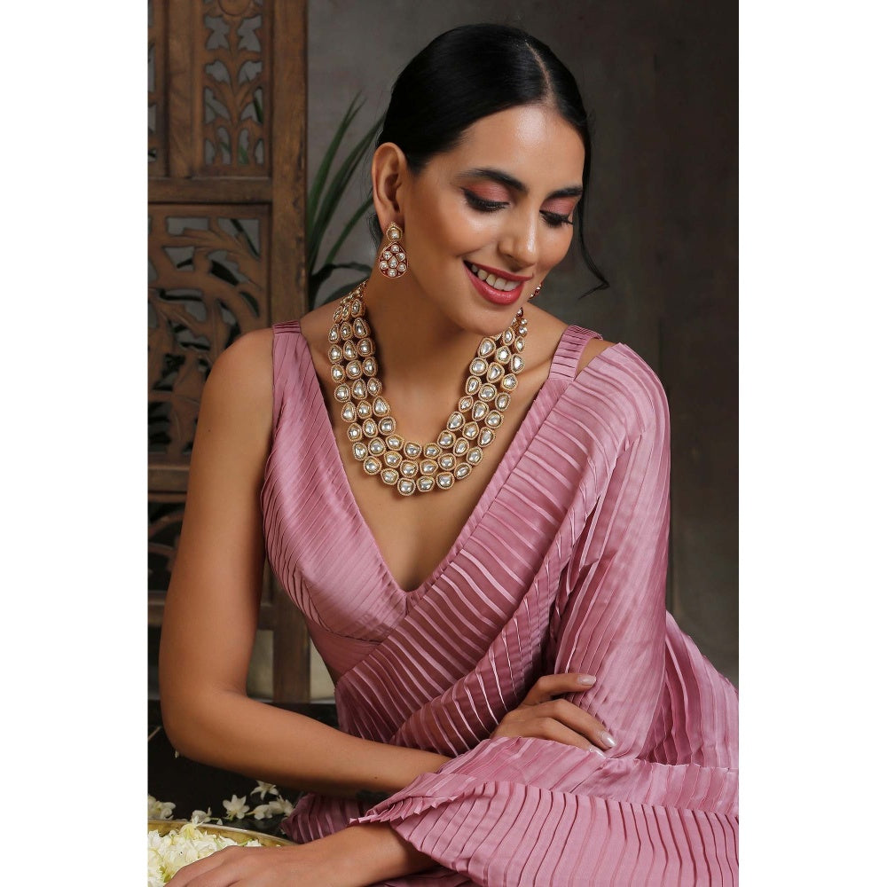 SWABHIMANN Kalirra Red Gold Plated Kundan Necklace with Earrings Set