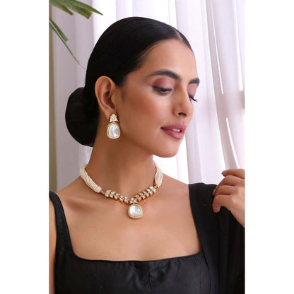 SWABHIMANN Ava Gold Plated Polki Pendant Necklace Set