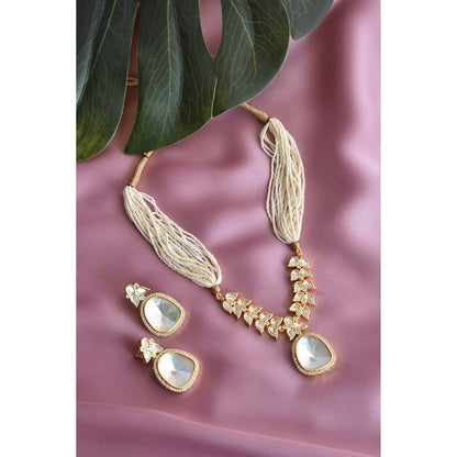 SWABHIMANN Ava Gold Plated Polki Pendant Necklace Set