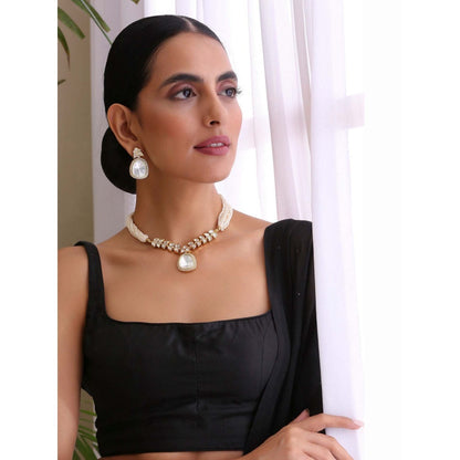 SWABHIMANN Ava Gold Plated Polki Pendant Necklace Set