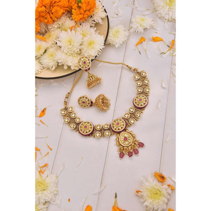 SWABHIMANN Bivashri Red Gold Plated Kundan Necklace Set