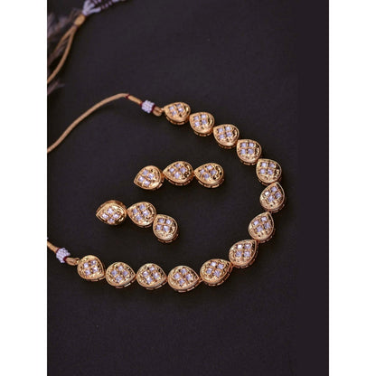 SWABHIMANN Visha Gold Plated Polki Single Line Necklace with Earrings