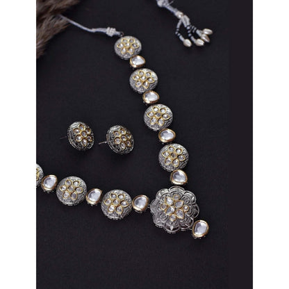 SWABHIMANN Sayoni Silver Plated Polki Necklace with Earrings Set