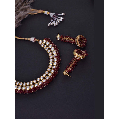 SWABHIMANN Daariya Red Gold Plated Kundan Necklace with Earrings Set