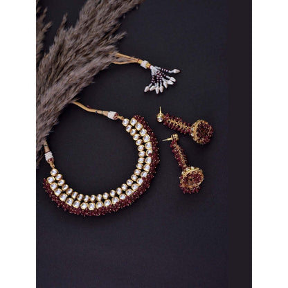 SWABHIMANN Daariya Red Gold Plated Kundan Necklace with Earrings Set