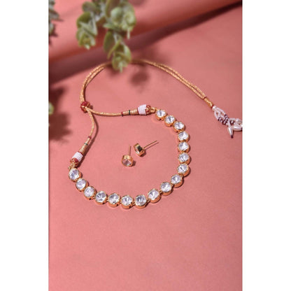 SWABHIMANN Arsh Gold Polki Single Line Necklace with Earrings Set
