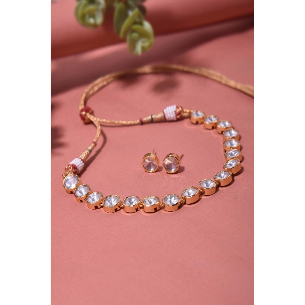 SWABHIMANN Arsh Gold Polki Single Line Necklace with Earrings Set