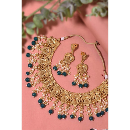 SWABHIMANN Adyaa Green Temple Work Necklace Set