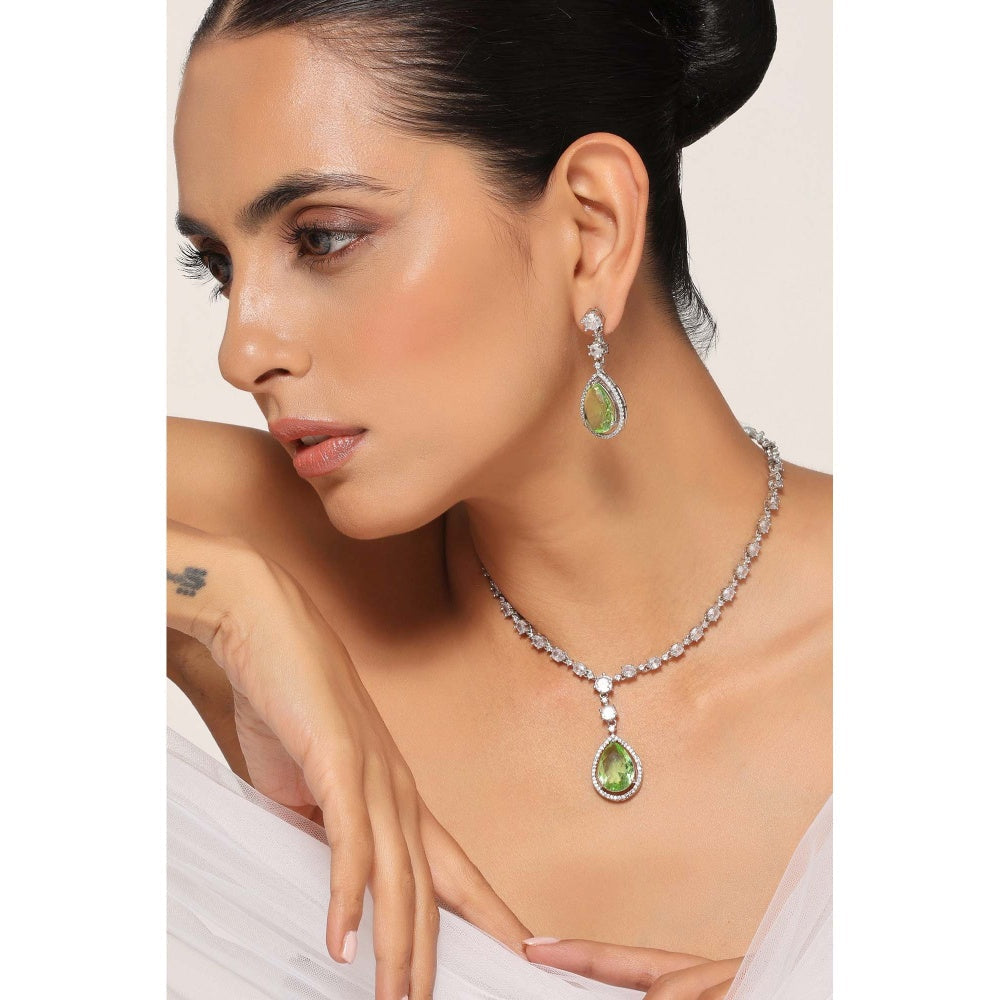 SWABHIMANN Kamaya Emerald Zirconia Necklace with Earrings Set