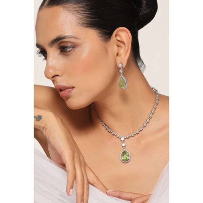 SWABHIMANN Kamaya Emerald Zirconia Necklace with Earrings Set