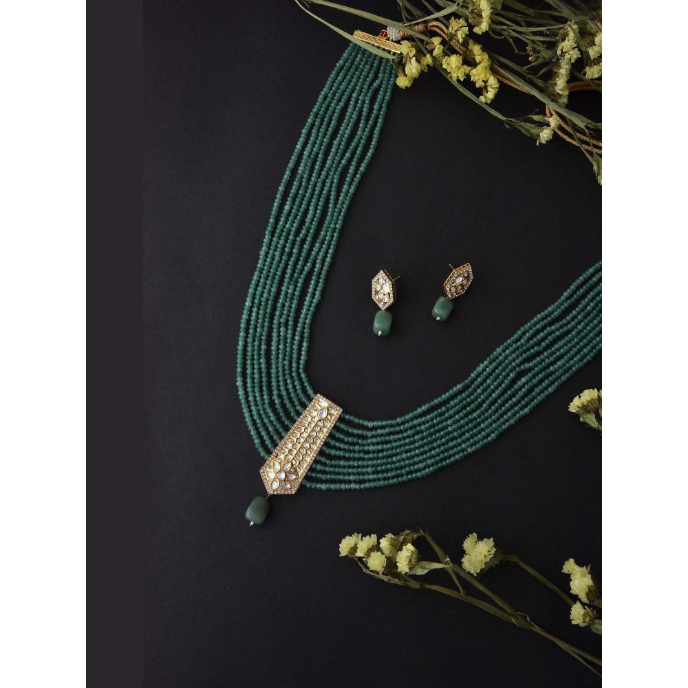 SWABHIMANN Drishika Green Polki Long Necklace Set