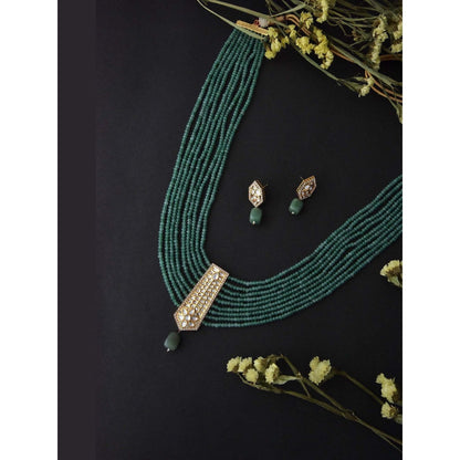 SWABHIMANN Drishika Green Polki Long Necklace Set