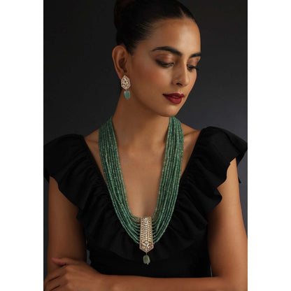 SWABHIMANN Drishika Green Polki Long Necklace Set