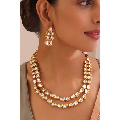 SWABHIMANN Kinjal Gold Layered Kundan Necklace with Earrings