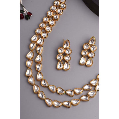 SWABHIMANN Kinjal Gold Layered Kundan Necklace with Earrings