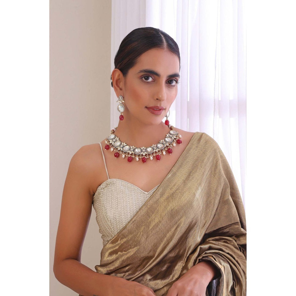 SWABHIMANN Zeba Red Polki Necklace Set