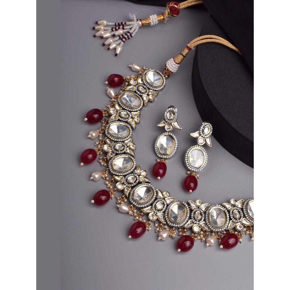 SWABHIMANN Zeba Red Polki Necklace Set