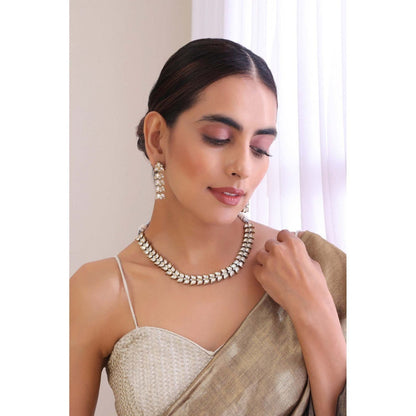 SWABHIMANN Kruti Silver Polki Necklace with Earrings Set
