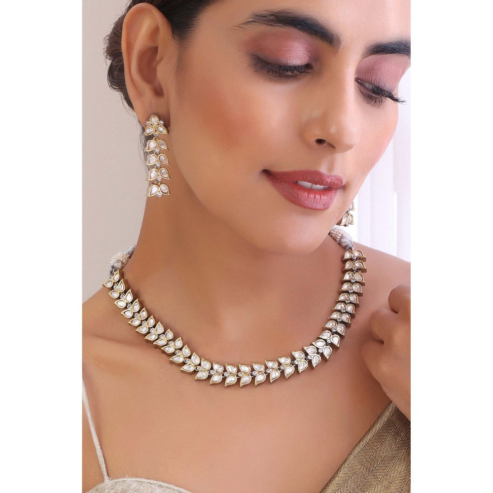 SWABHIMANN Kruti Silver Polki Necklace with Earrings Set